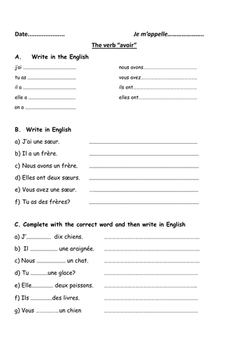 Practising the verb "avoir"