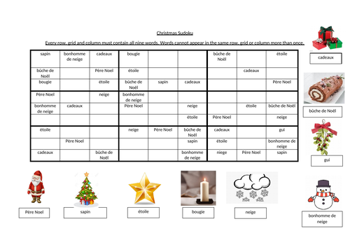 French and Spanish Christmas Sudoku