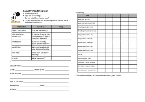 Casualty Monitoring Form