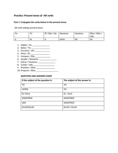 Practice: Present tense of -AR verbs