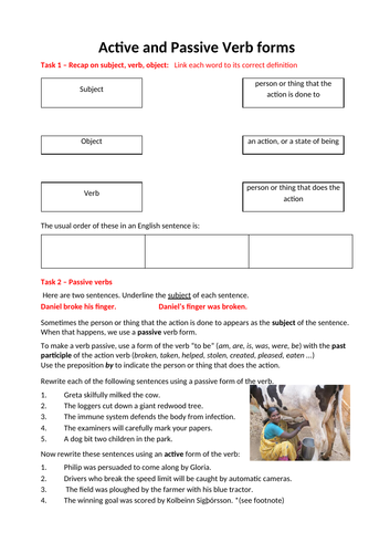 Active and Passive Verbs Worksheet