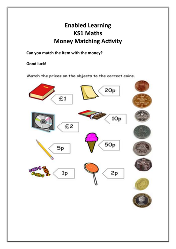 KS1 Maths - Money Matching Activity Sheet