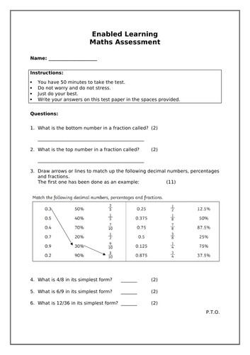 KS3 Mini Maths Assessment