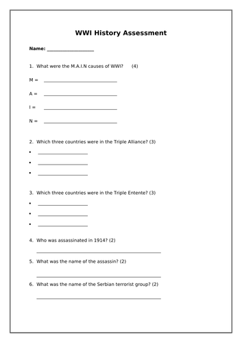 WWI History Assessment