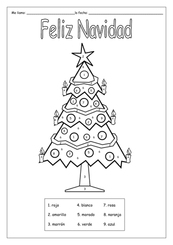 SPANISH - FELIZ NAVIDAD - CHRISTMAS - Colour by numbers