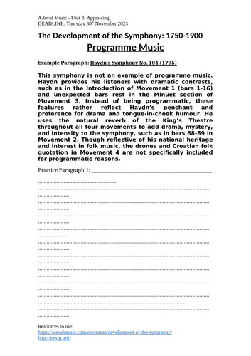 The Development of the Symphony (1750-1900): Programme Music
