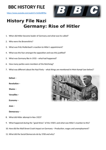 History File Nazi Germany: Rise of Hitler Video Resource Questions