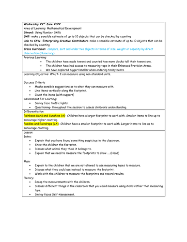 Nursery/ Reception Maths Non standard Units