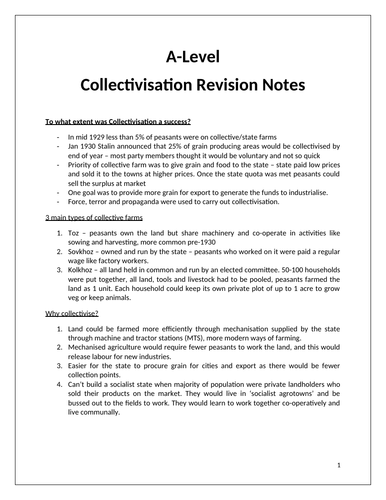 Russian Collectivisation Revision Notes