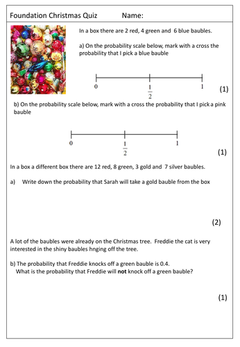 Christmas Foundation Probability Quiz