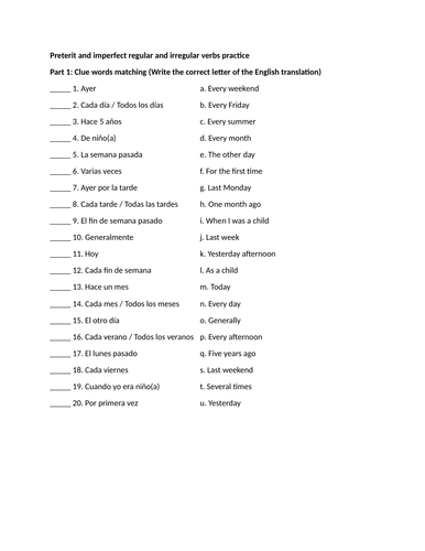 Preterit and imperfect regular and irregular verbs practice