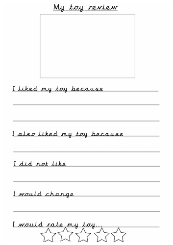 Toy review template with sentence prompts