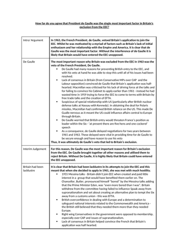 Essay Plan - why did Britain not join the EEC in 1963?