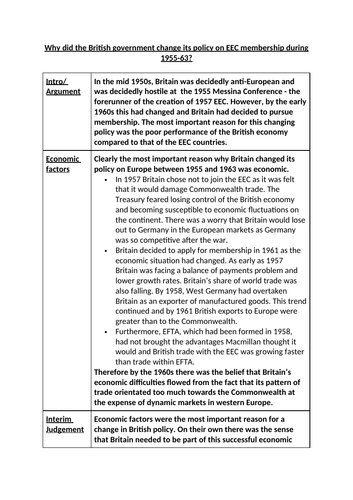 Essay Plan- Britain and the EEC 1955-1963