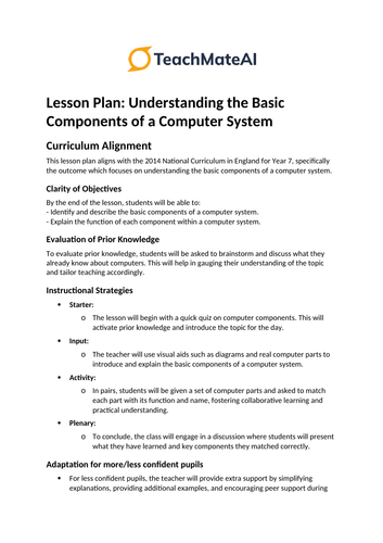 Computing Year 7 Lesson Paln