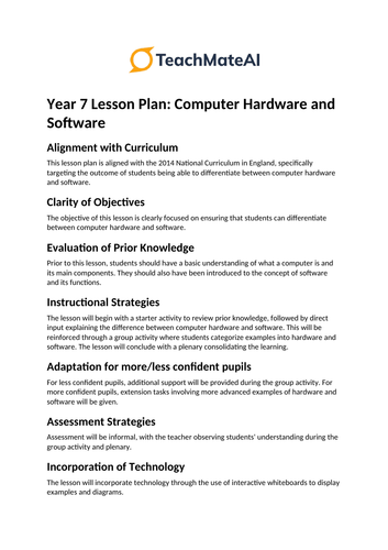 Computing Year 7 Lesson Plan
