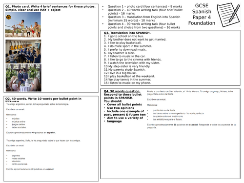 GCSE Spanish (AQA 2018 ) Writing Revision Mats (Foundation &  Higher)