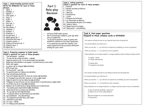 GCSE Spanish (AQA) Role-play & Photo card revision Mat (Higher & Foundation)