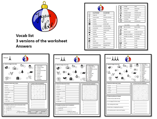 Noël- Vocab and Worksheet- KS3 French