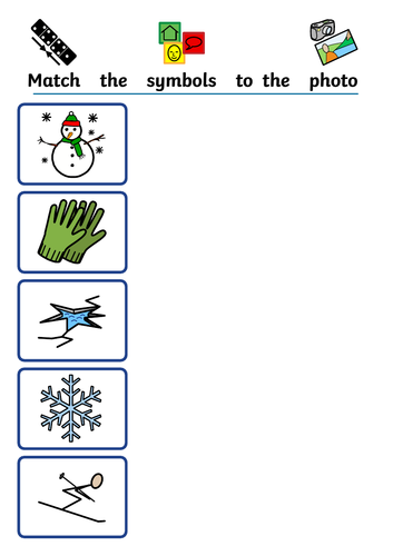 Match symbols to photos or words related to winter