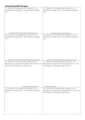 Constructing ASA and SAS triangles worksheet