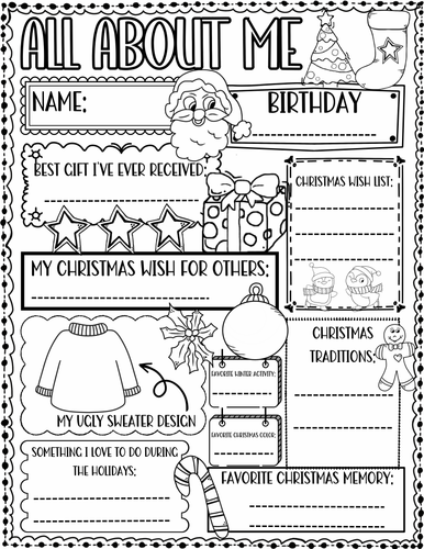 All about Me Worksheet Christmas Theme