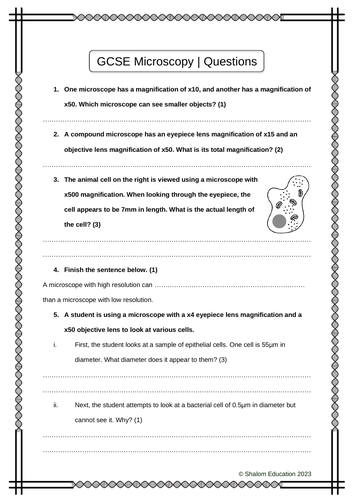 GCSE Biology - Microscopy Practice Questions | Teaching Resources