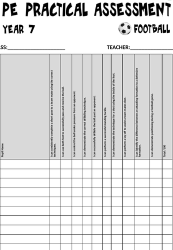 PE Practical Assessment Sheets