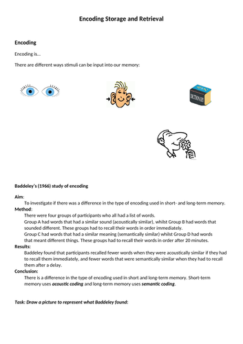 GCSE Memory: Encoding, Storage and Retrieval