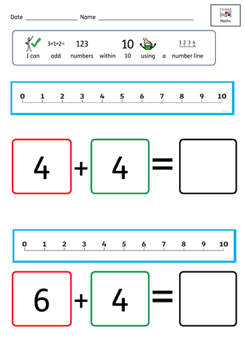 Maths - Addition Within 10 number line (inPrint)