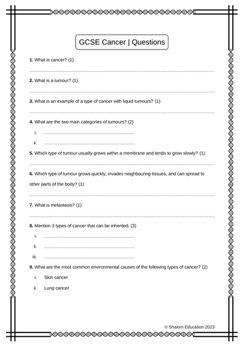 GCSE Biology - Cancer Practice Questions