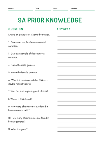 Prior Knowledge Quizzes Year 9 Exploring Science Edexcel