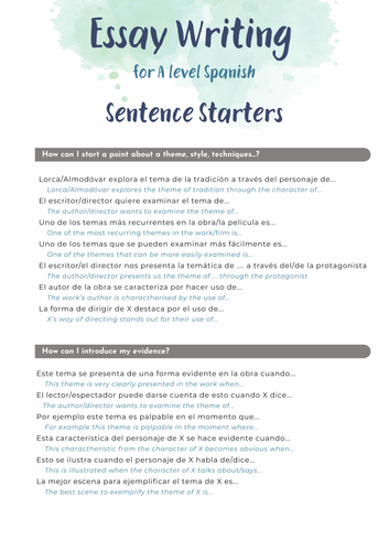 A level Spanish - Essay sentence starters