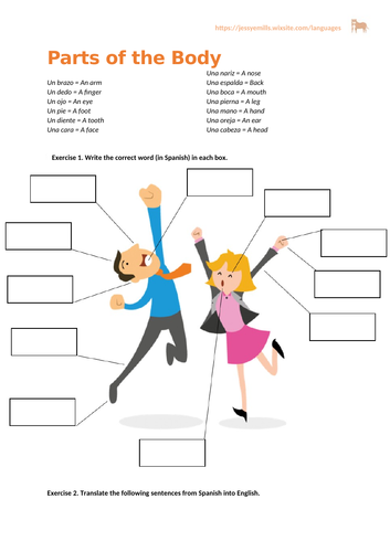 Spanish Worksheet - Parts of the Body