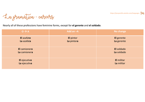 Spanish Worksheet - Careers grammar