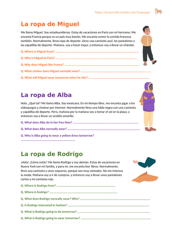 Spanish Reading Comprehensions - Clothing