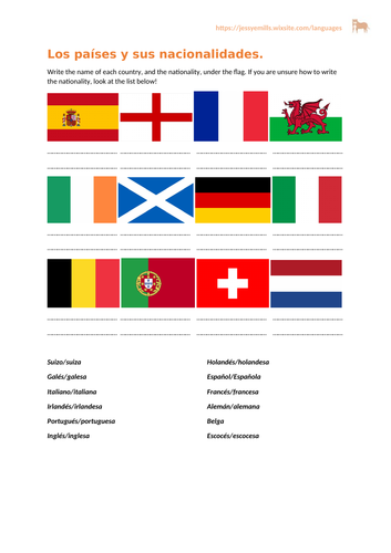 Spanish Worksheet - Countries and Nationalities
