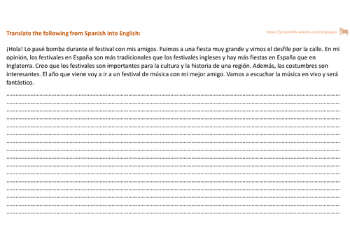 Spanish Translations - Customs and festivals