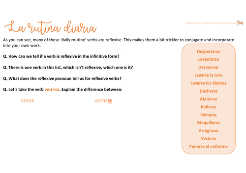 Spanish Worksheet - Daily routine