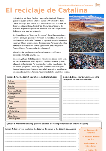 Spanish Reading Comprehension - Recycling