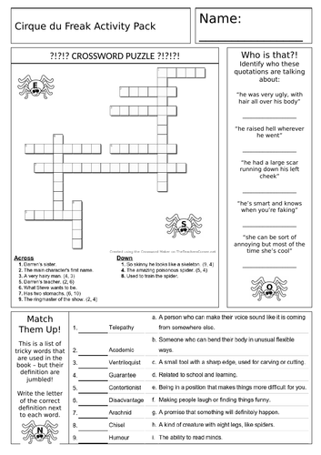 Cirque du Freak Activity Sheet