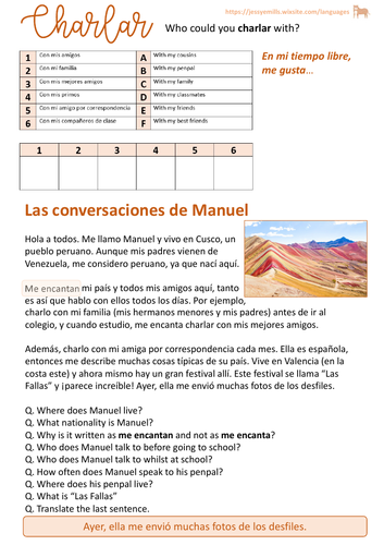 Spanish Worksheet - Free time