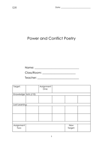 Power and Conflict Poetry Booklet AQA