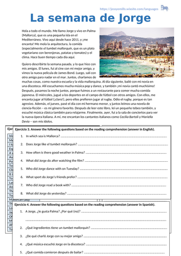 Spanish Reading Comprehension - Free time