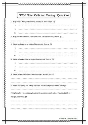 GCSE Biology - Stem Cells and Cloning Practice Questions