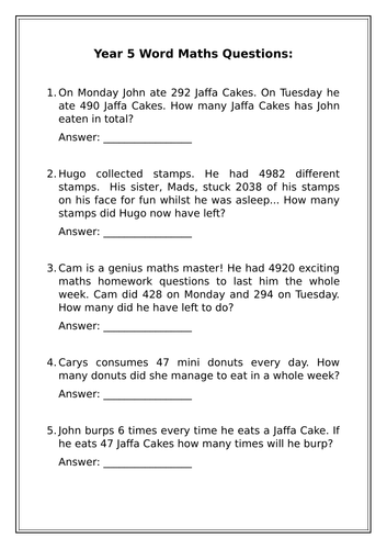 KS2 Word Maths Worksheet