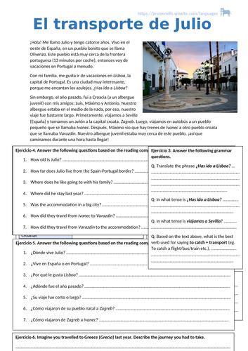 Spanish Reading Comprehension - Transport