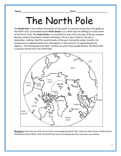 North Pole - Introductory Printable Worksheet