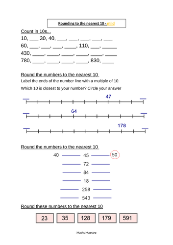 Year 4 - Rounding to Nearest 10 - Working Towards (Mild) - Fluency, Reasoning  & Problem Solving