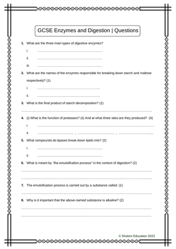 GCSE Biology - Enzymes and Digestion Practice Questions